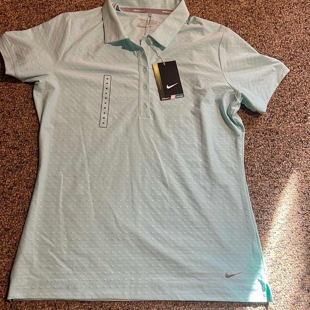 NWT Womens Nike Golf Performance Dri-Fit Medium Button Polo Light Blue
